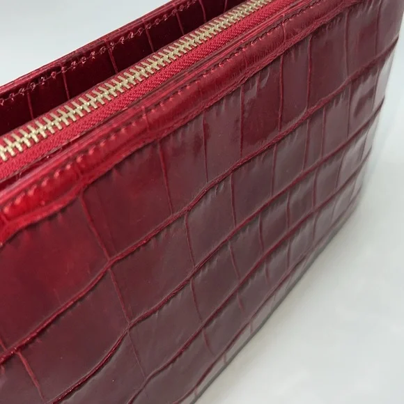 🌹MONSAC SCARLET RED CROCODILE EMBOSSED LEATHER SHOULDER BAG - Picture 9 of 17
